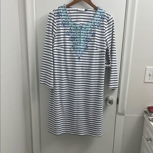 Cabana Life Talbots Navy and White Striped Top
